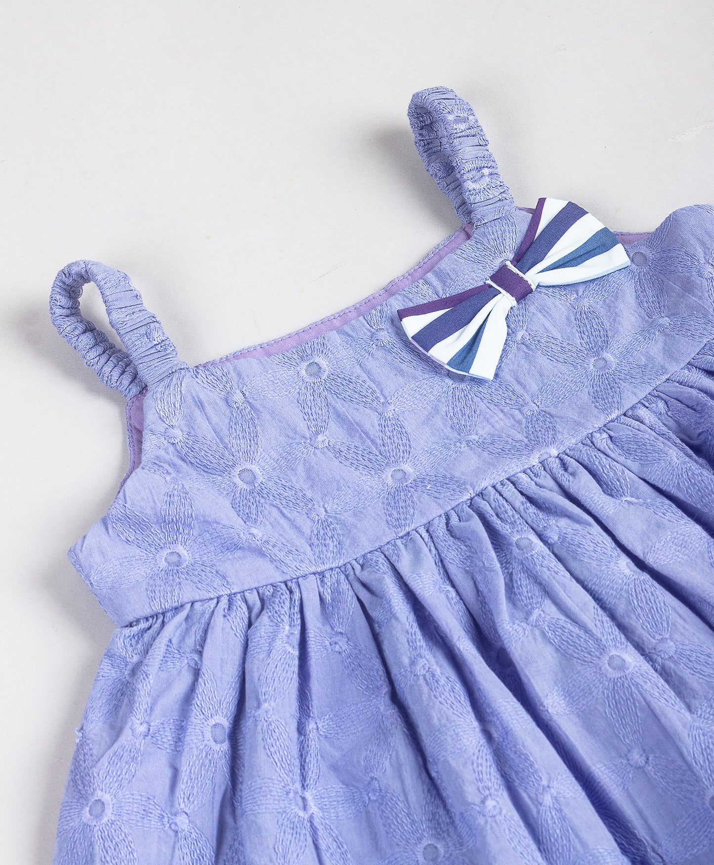 LIGHT PURPLE SCHIFFLI INFANT SET WITH STRIPE SHORTS
