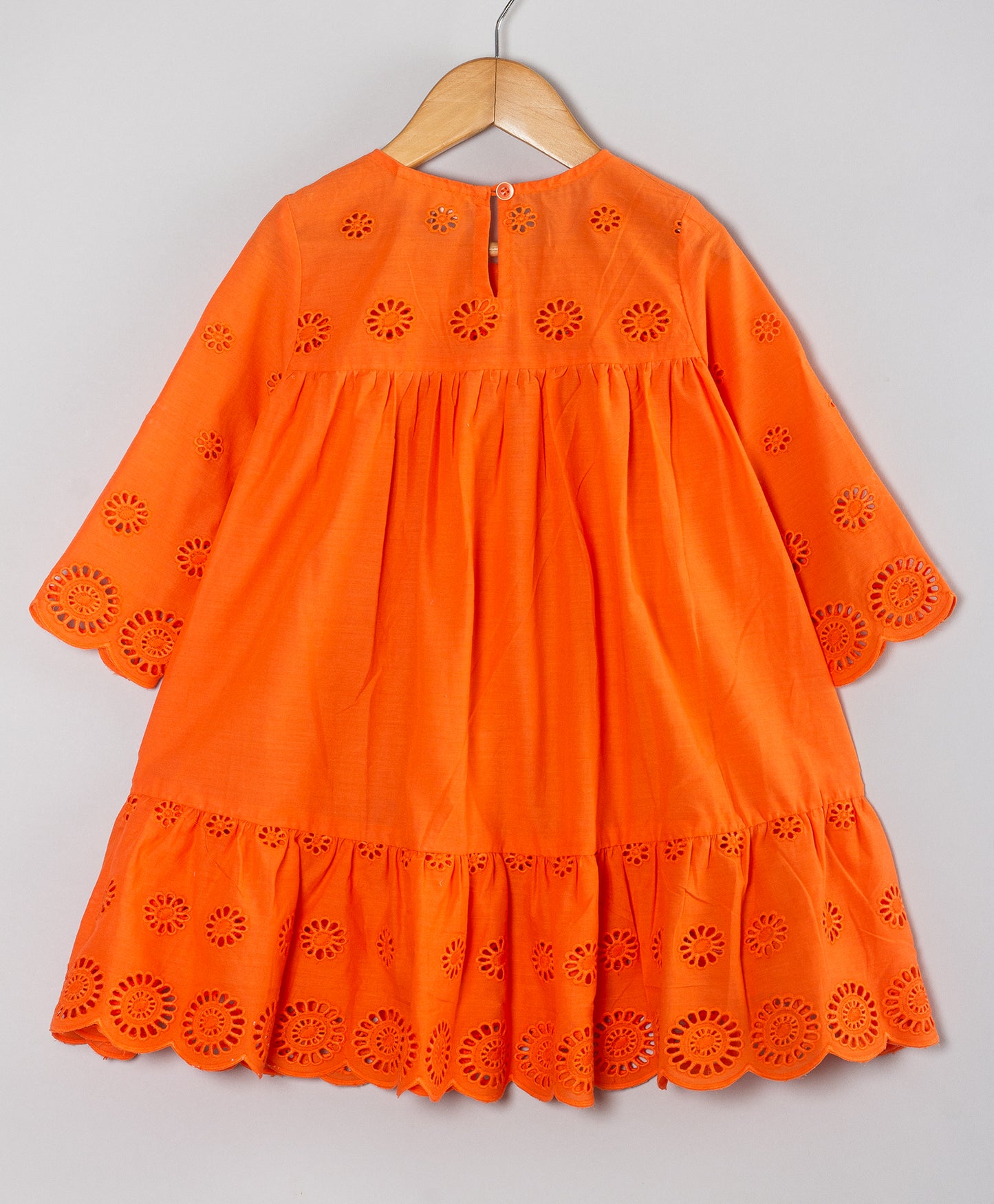 ORANGE SCHIFFLI FULL SLEEVES DRESS
