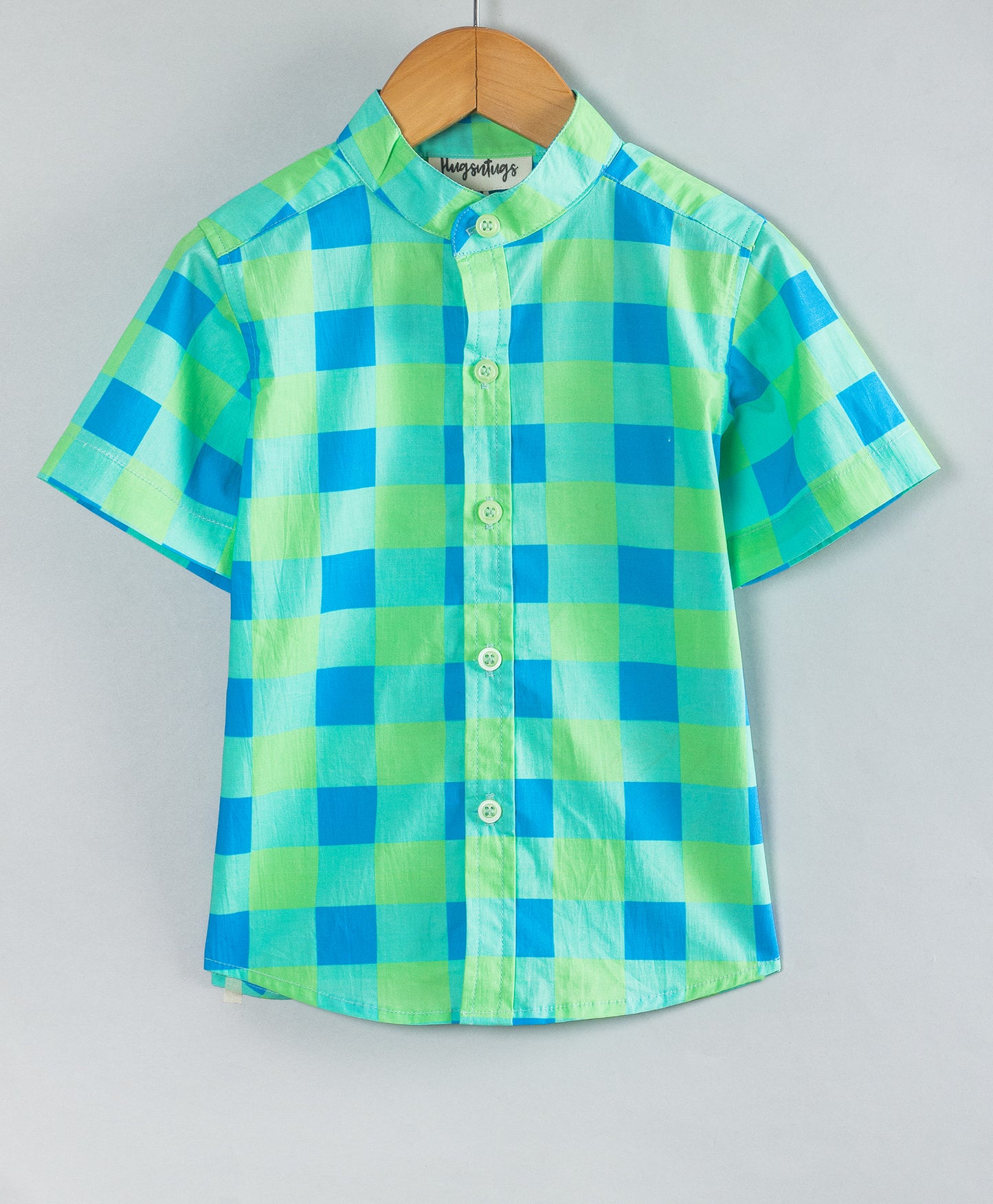 GREEN BLUE CONTRAST CHECK PRINT BOYS SHIRT