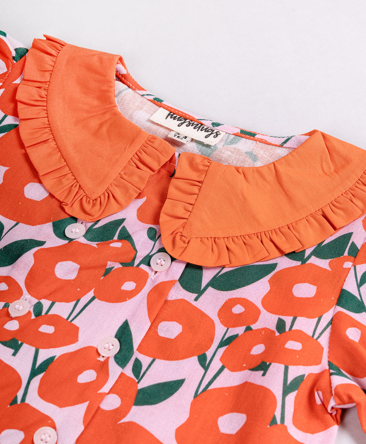 ORANGE FLOWER TOP WITH BIG SOLID COLLARS