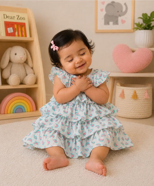 WATERMELON PRINT FRILL INFANT DRESS