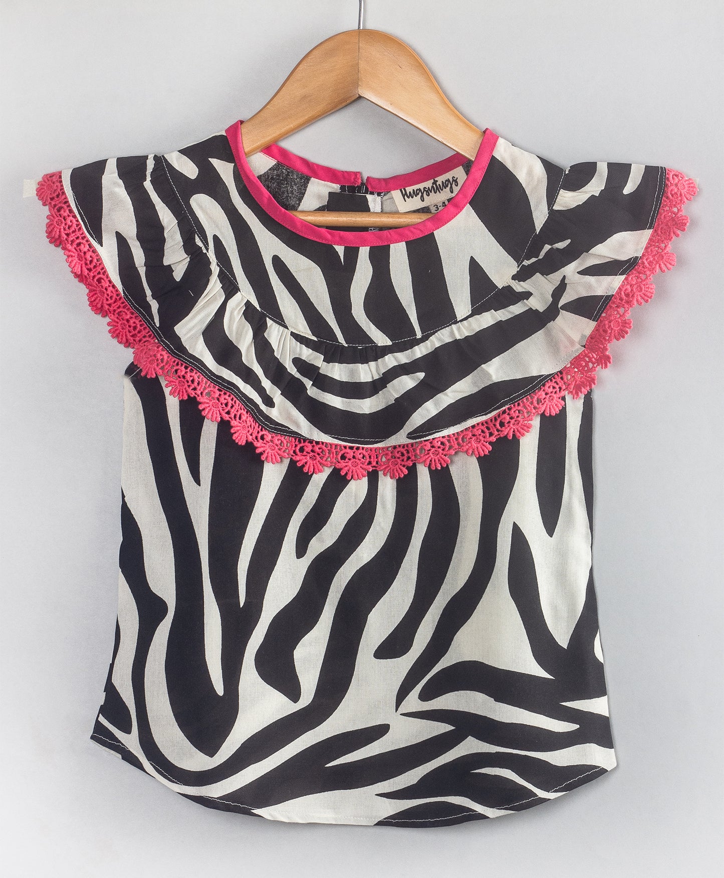 ZEBRA PRINT TOP WITH CONTRAST LACE