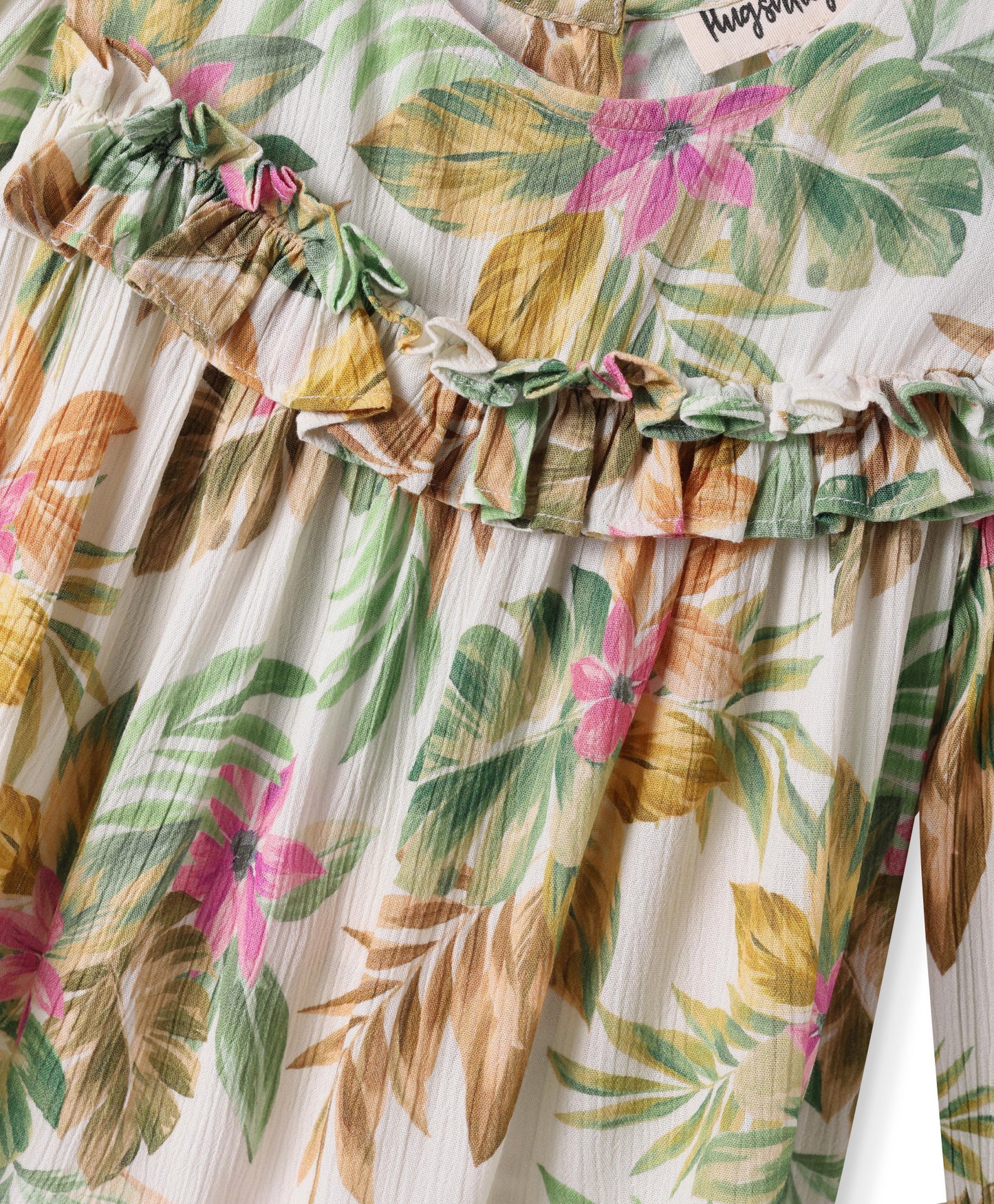 BEACH PRINT TOP WITH RUFFLES AT EMPIRE SEAM