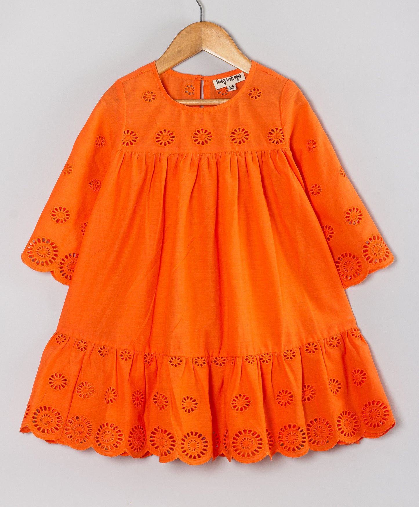 ORANGE SCHIFFLI FULL SLEEVES DRESS