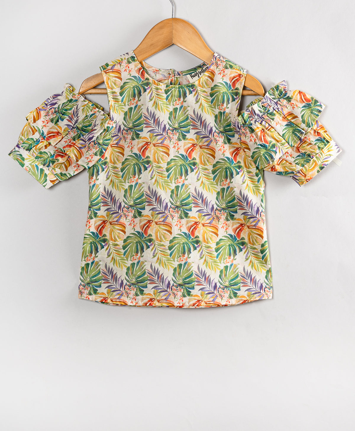 TROPICAL PRINT COLD SHOULDER TOP