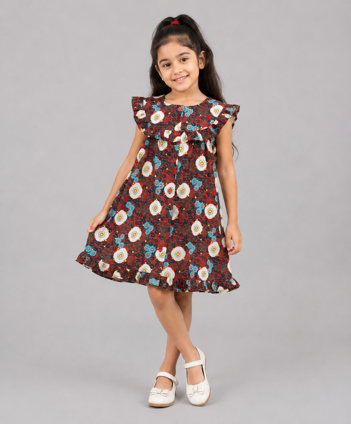 BROWN FLORAL PRINT DRESS