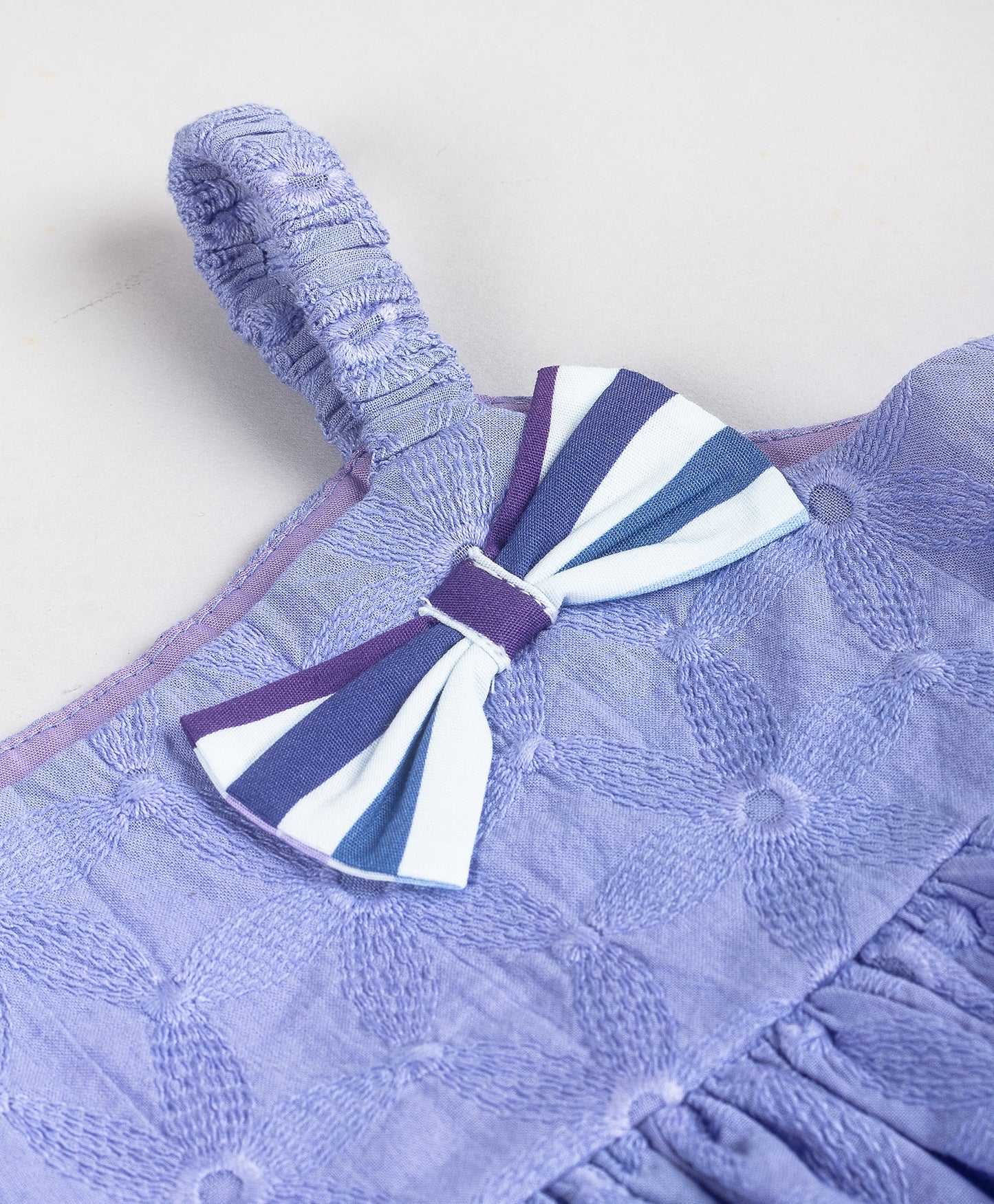 LIGHT PURPLE SCHIFFLI INFANT SET WITH STRIPE SHORTS