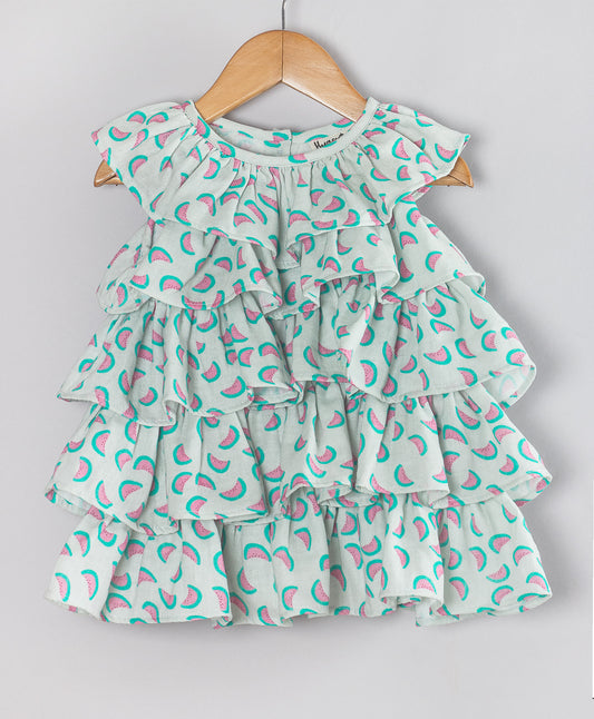 WATERMELON PRINT FRILL INFANT DRESS