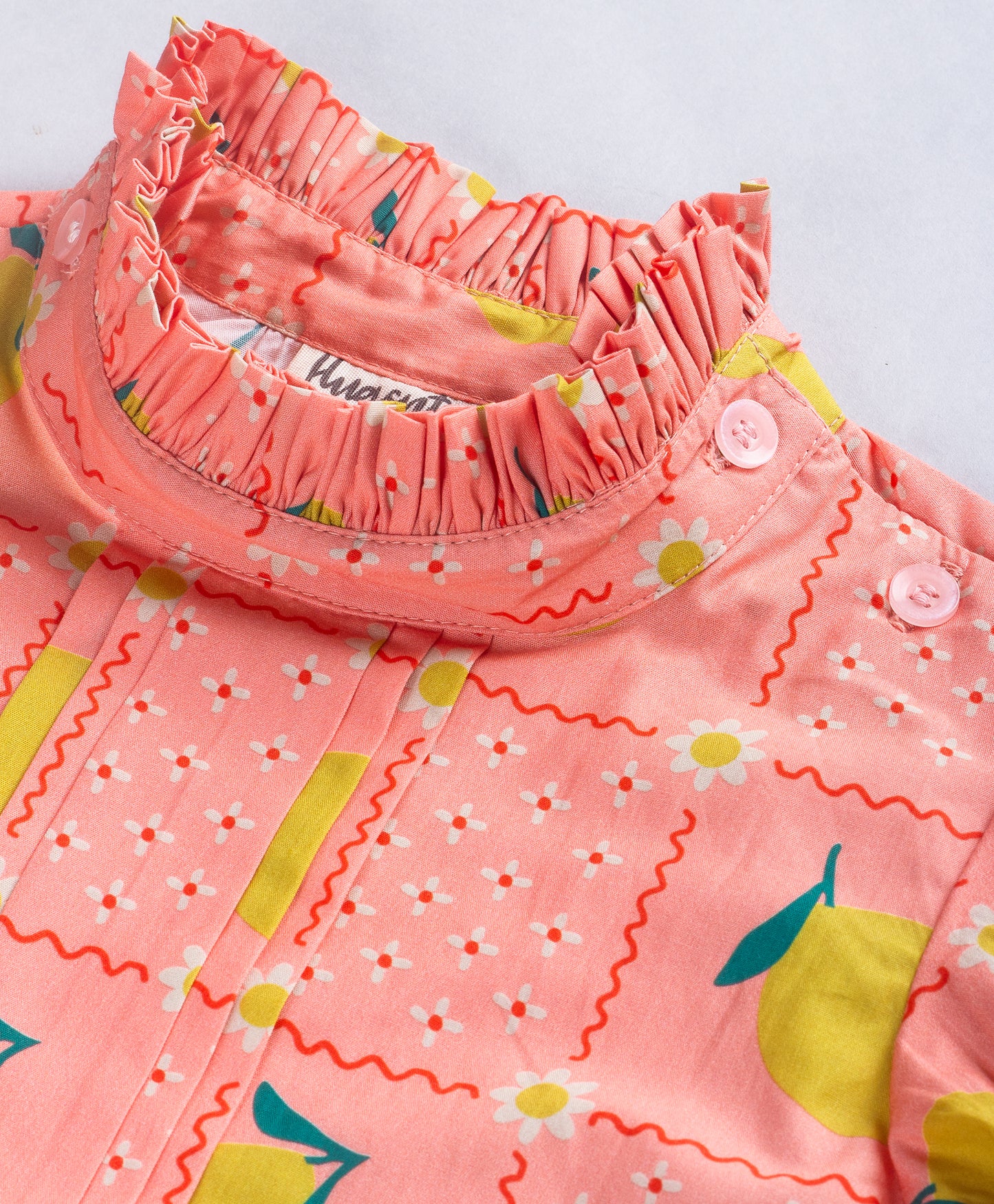 PEACH FRUIT AND FLORAL GRID PRINT TOP