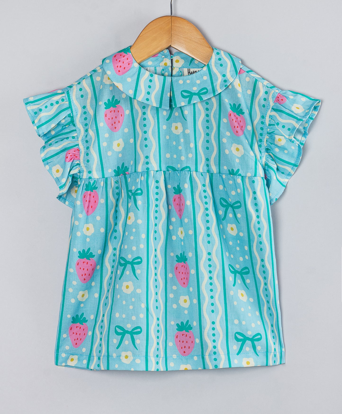STRAWBERRY PRINT TOP WITH BOW AND STRIPE PRINT