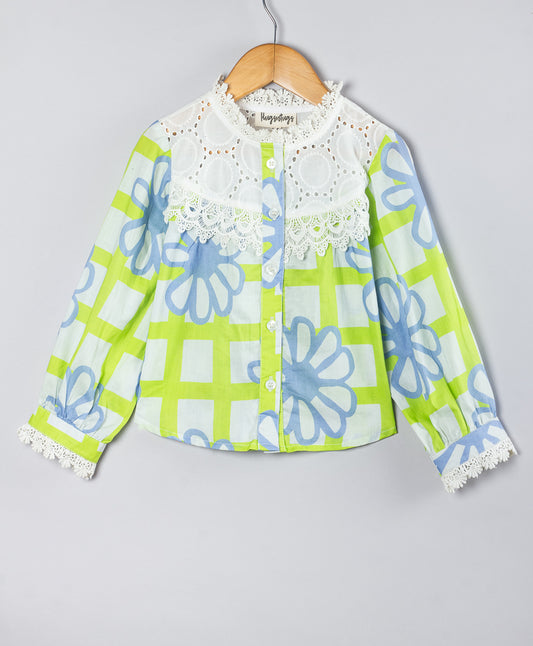 FLOWER IN GRID PRINT TOP