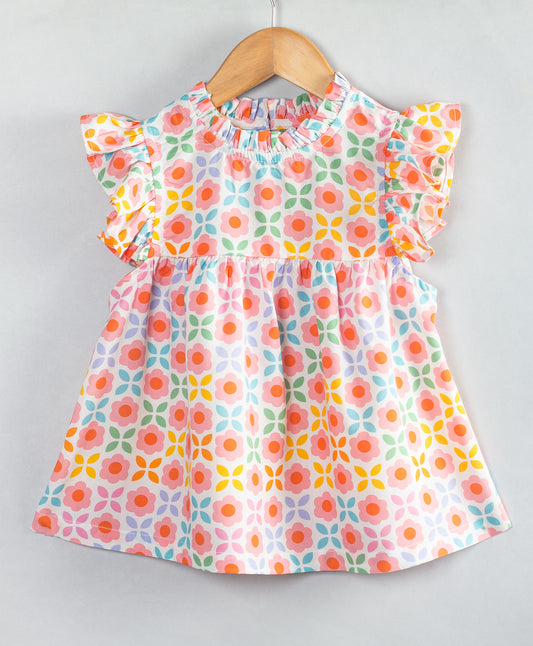 SOFT MULTI FLORAL TOP WITH FRILLS AT ARMHOLE
