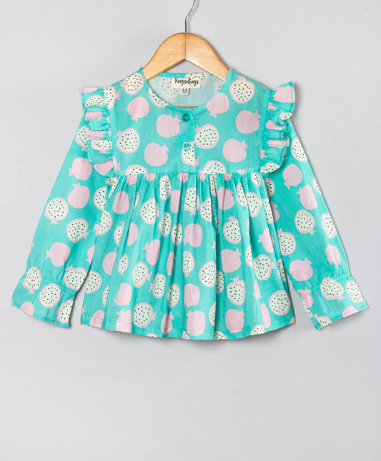 DRAGONFRUIT PRINT AQUA TOP