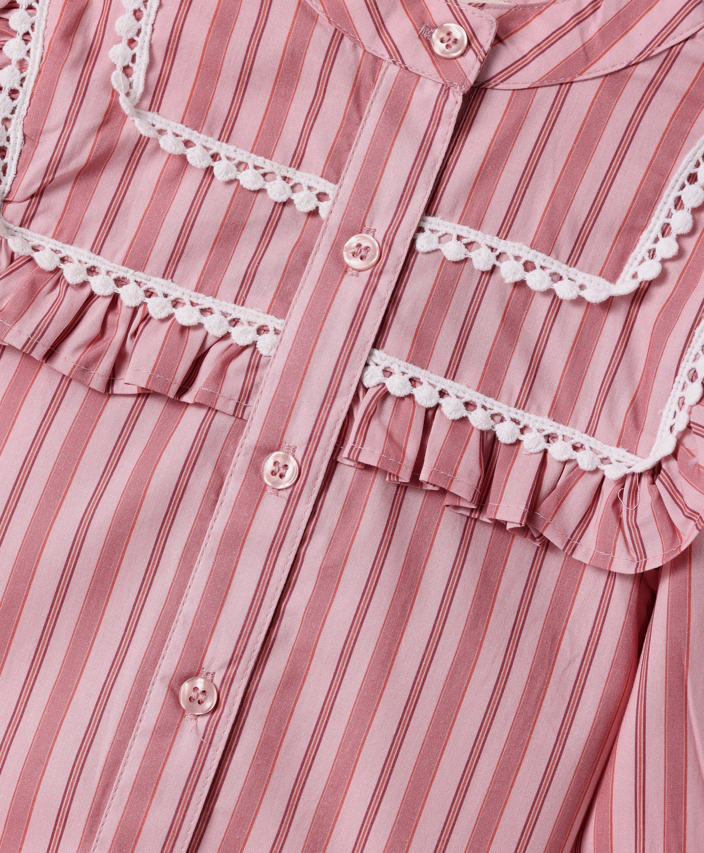 STRIPE PRINT PINK TOP WITH CONTRAST LACE DETAIL