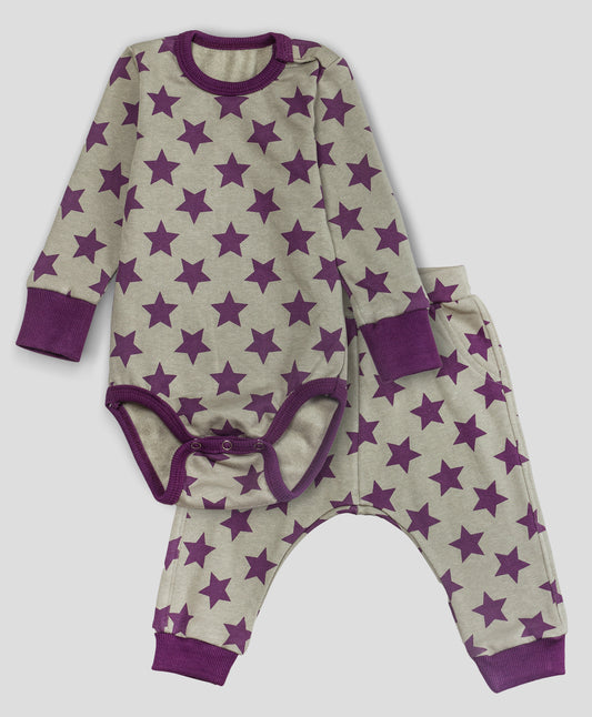 GREY PURPLE STAR PRINT OENSIE AND PJ INFANT SET