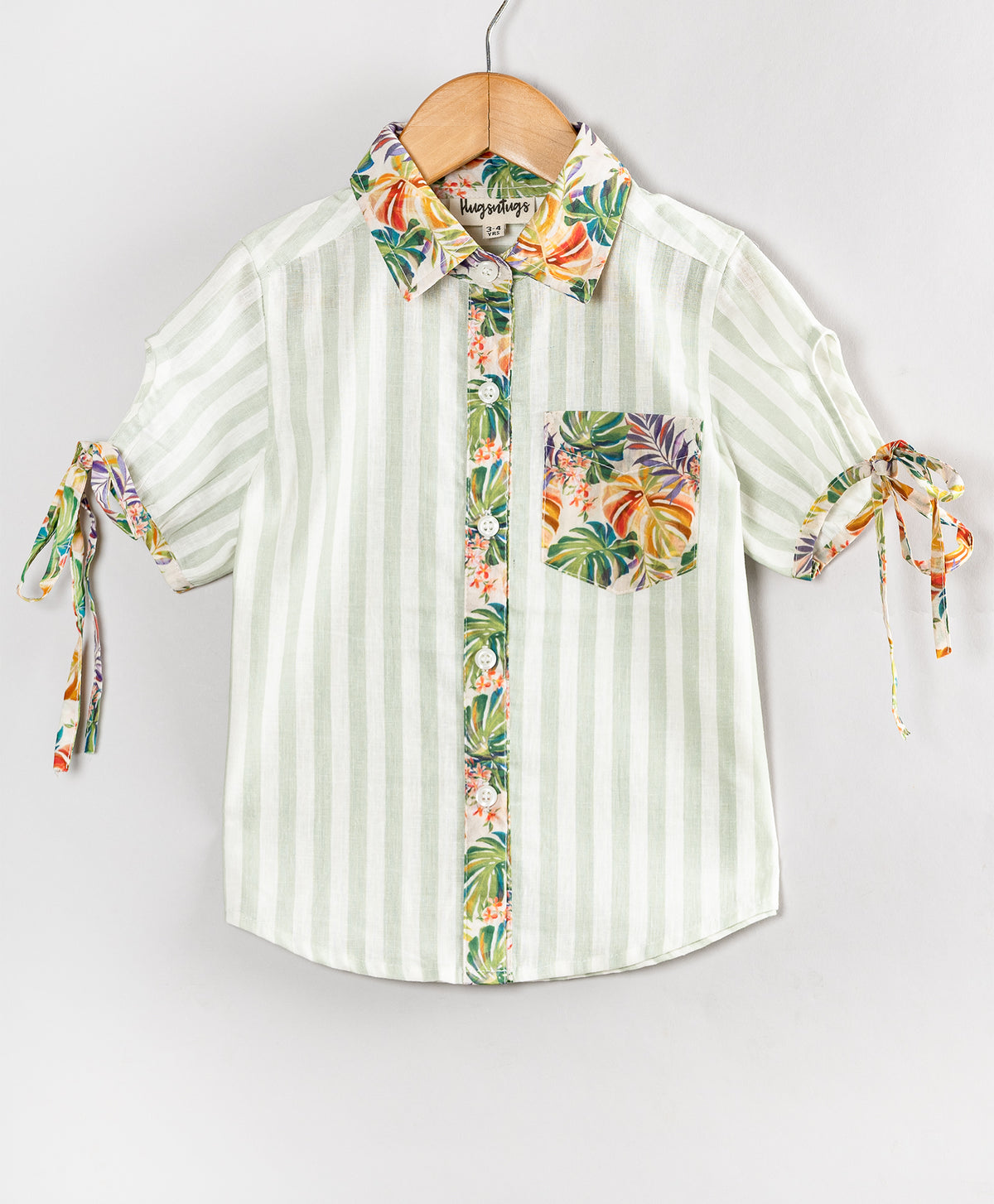 GREEN STRIPE PRINT TOP WITH TROPICAL COLLARS