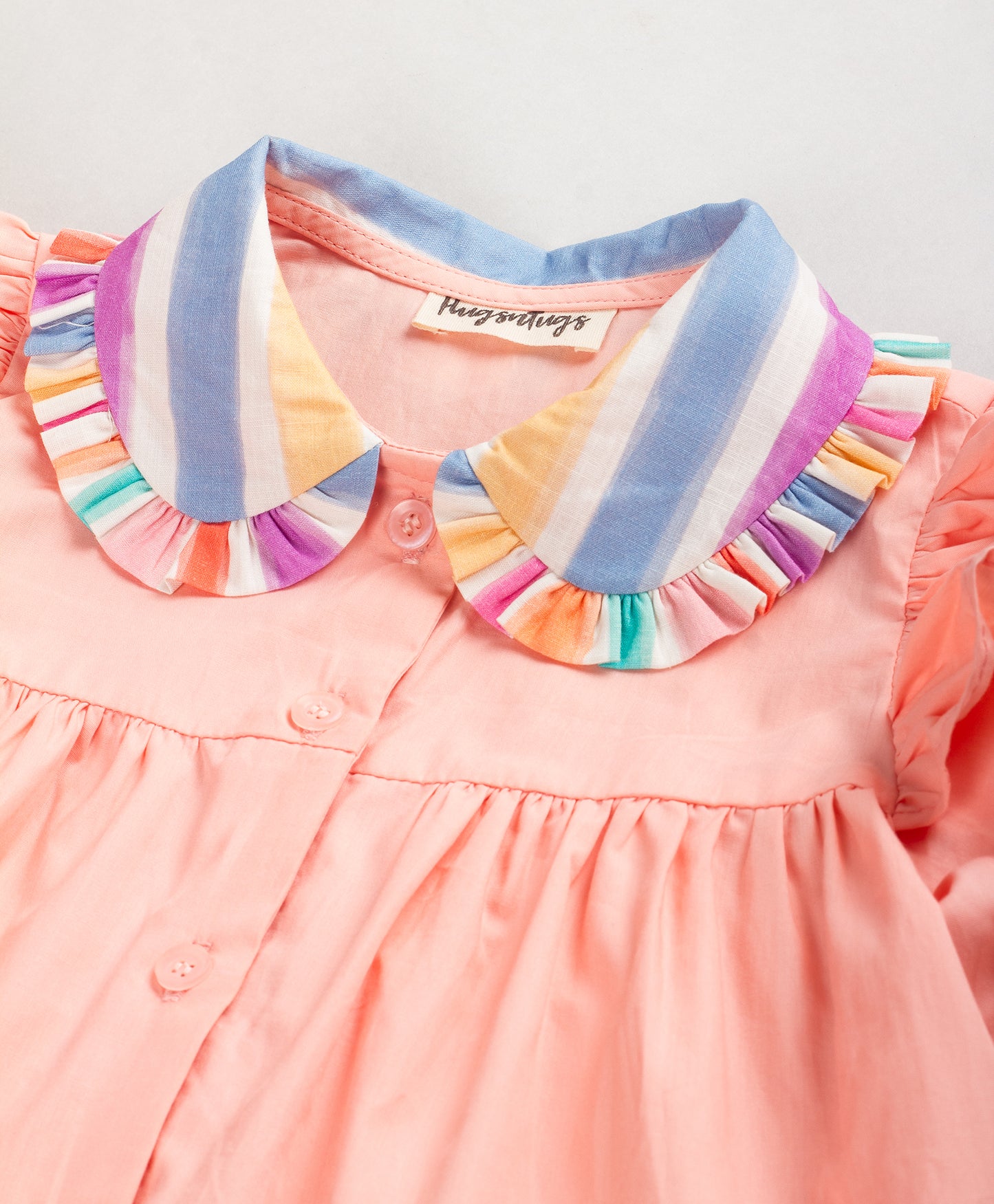 PEACH SOLID TOP WITH MULTI-STRIPE COLLAR