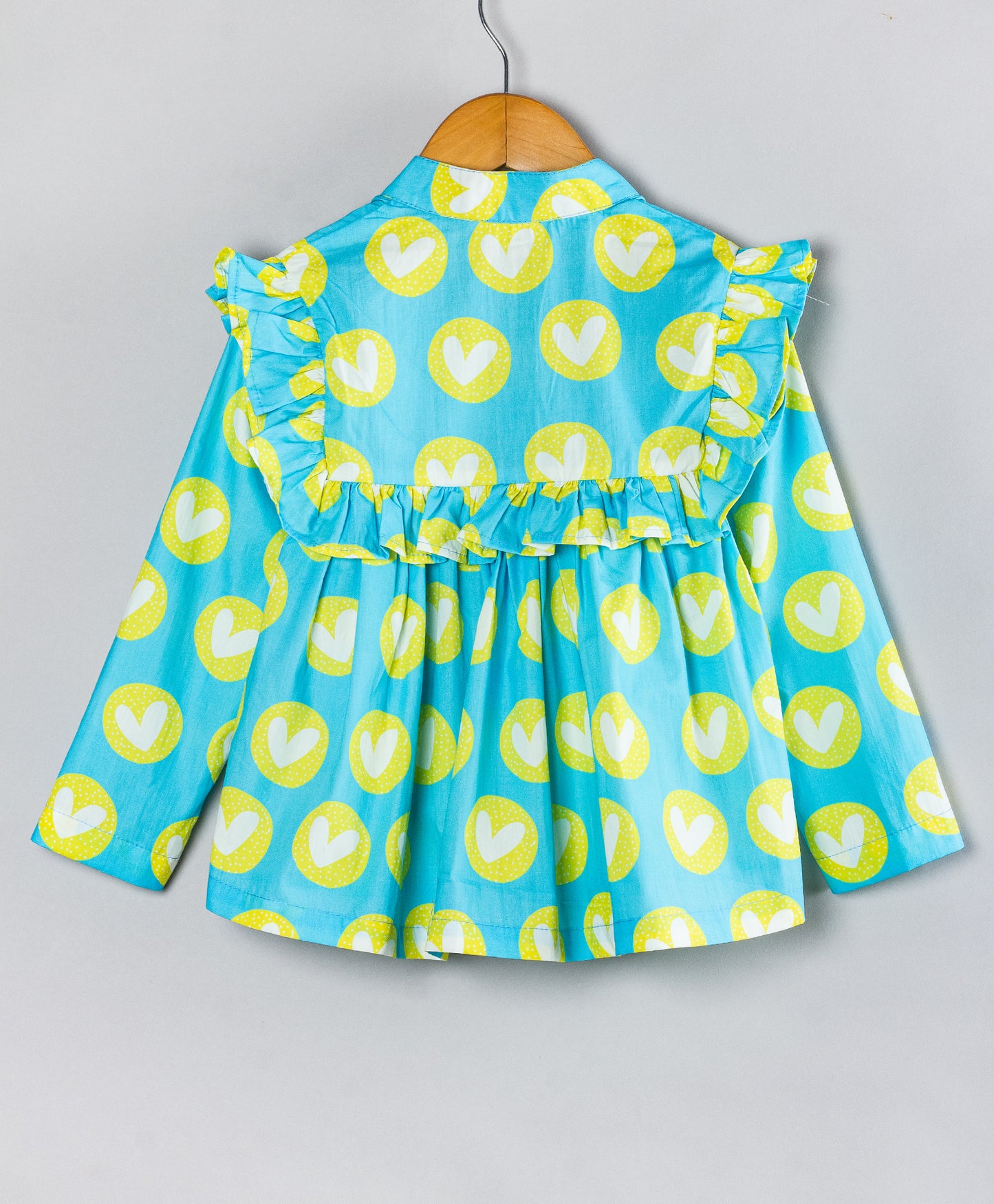 HEART PRINT FULL SLEEVES TOP WITH FRILL ALONG YOKE