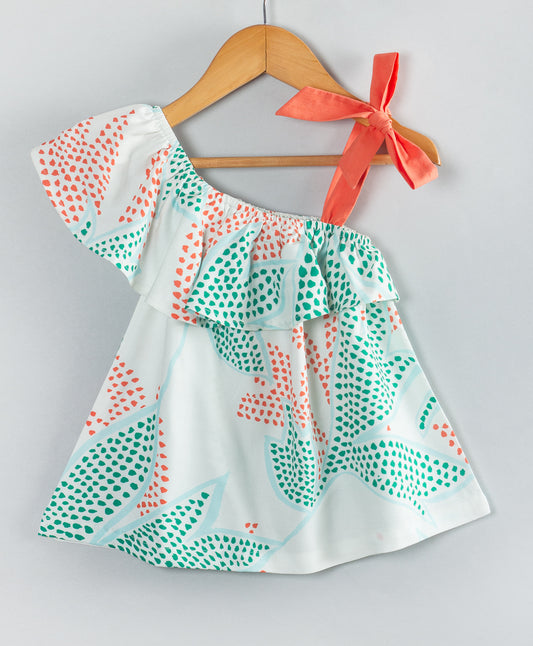 WHITE ONE SHOULDER TOP WITH CONTRAST SHOULDER TIE UP