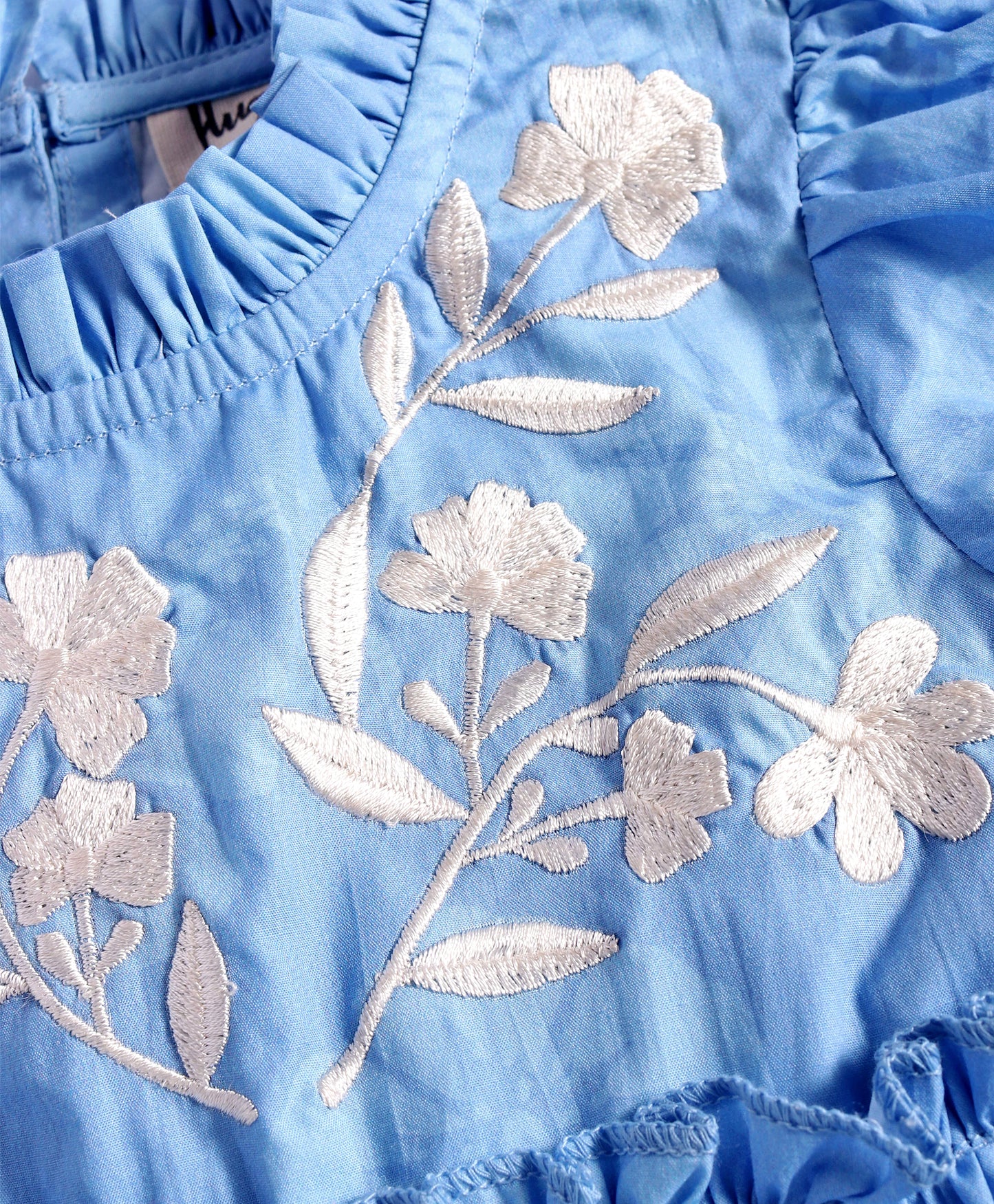 BLUE TUNIC TOP WITH ECRU EMBROIDERY AT YOKE