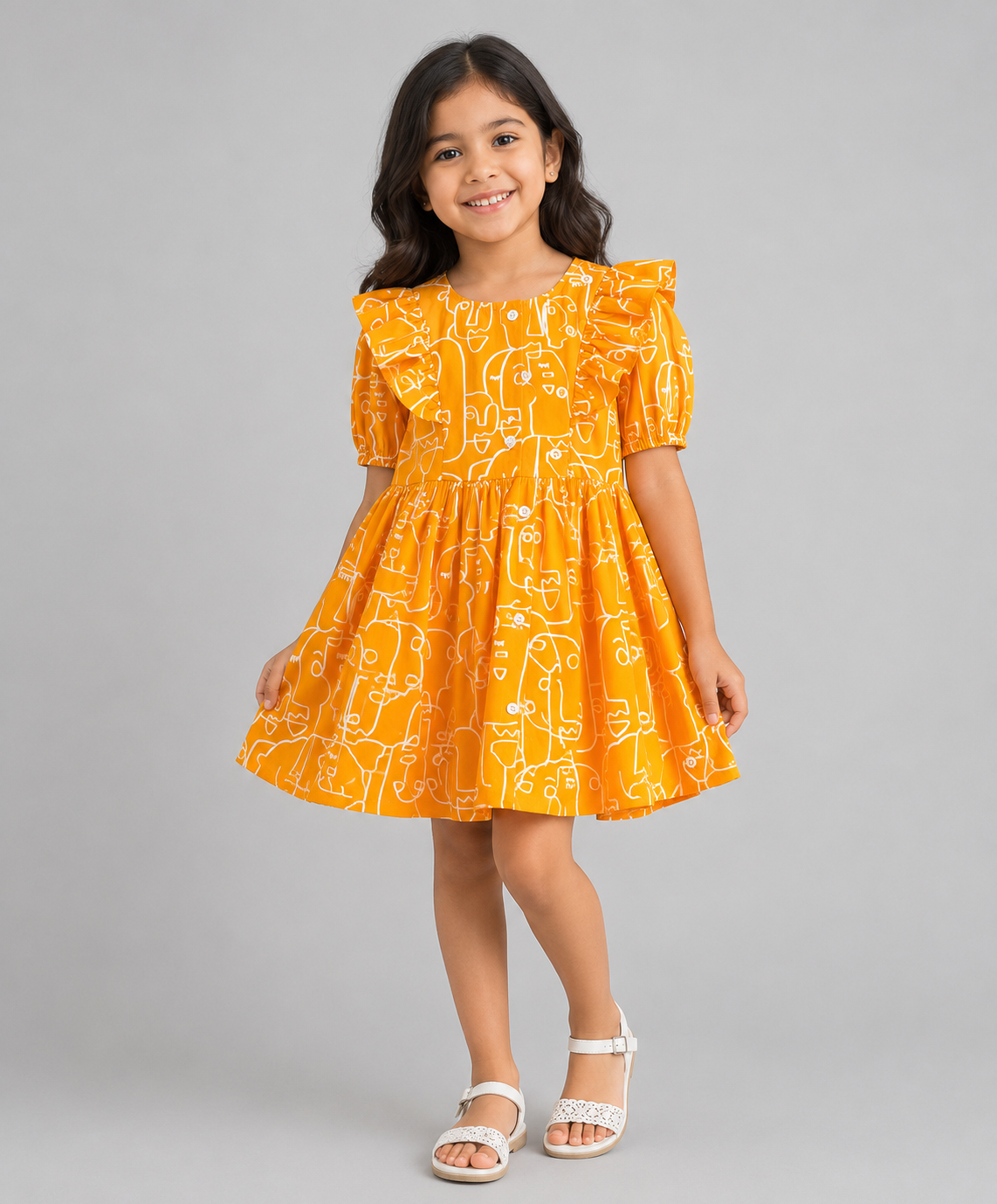 YELLOW FACES PRINT DRESS