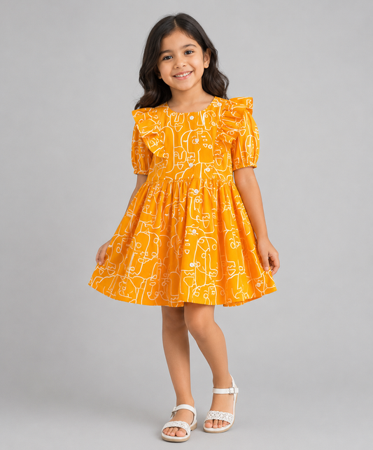 YELLOW FACES PRINT DRESS