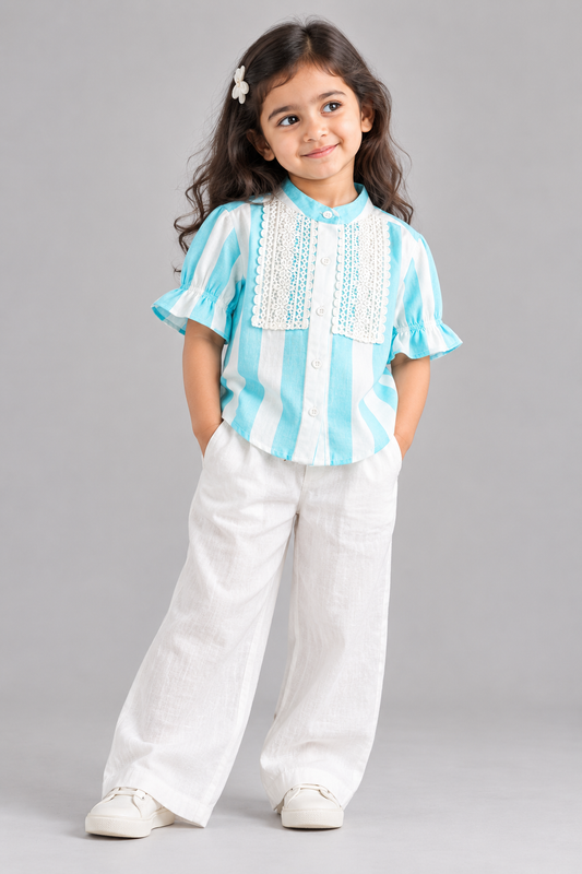 BLUE STRIPE TOP WITH LACES AT FRONT