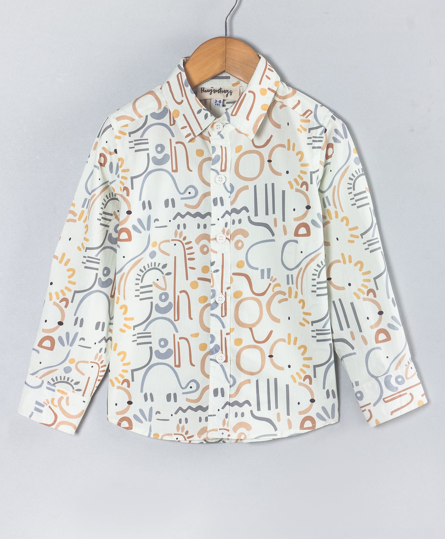 ABSTRACT DINO PRINT ECRU BOYS SHIRT