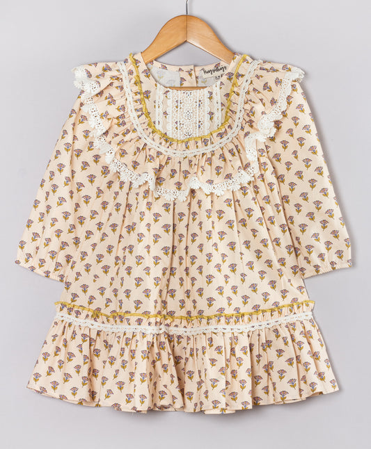 MOTIF PRINT DRESS WITH YOKE DETAILING