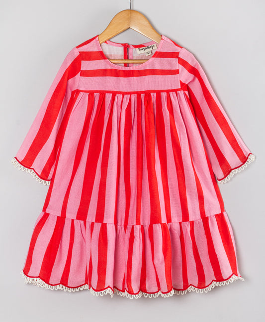 RED AND PINK STRIPE PRINT DRESS