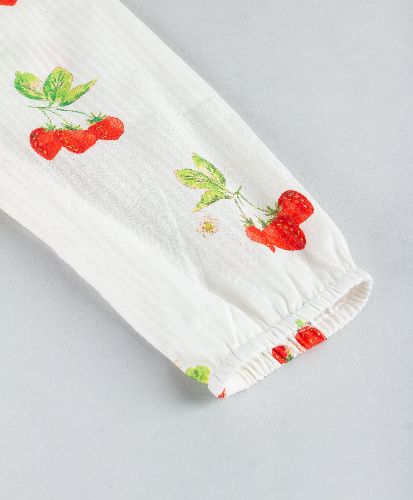 STRAWBERRY PRINT WHITE FULL SLEEVES DRESS