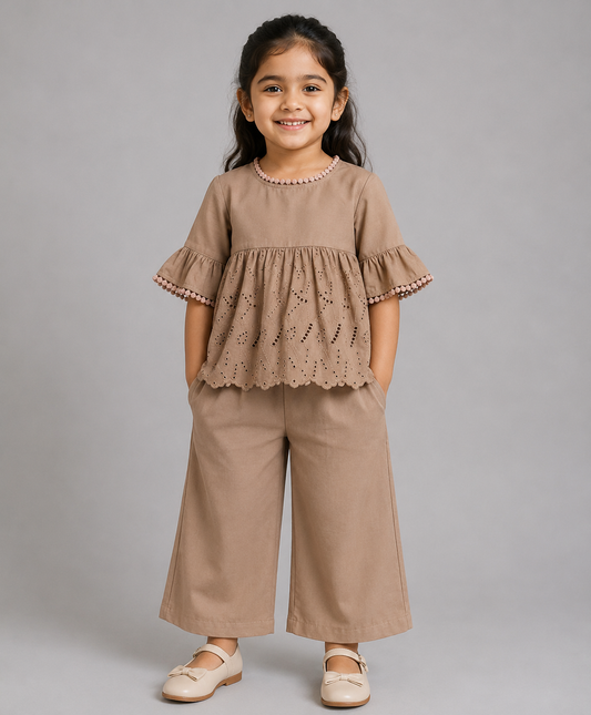 BROWN SCHIFFLI CO-ORD SET
