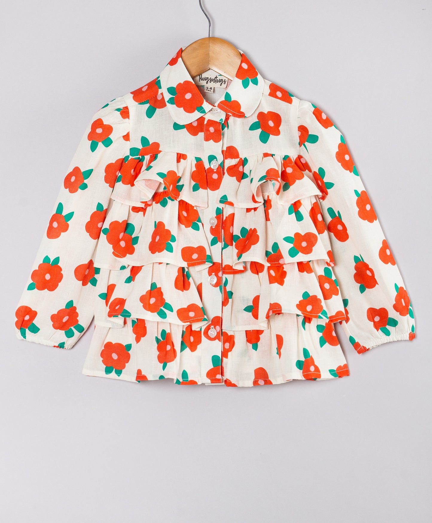 BRIGHT POPPY FLOWER PRINT TOP WITH FRILLS AT FRONT