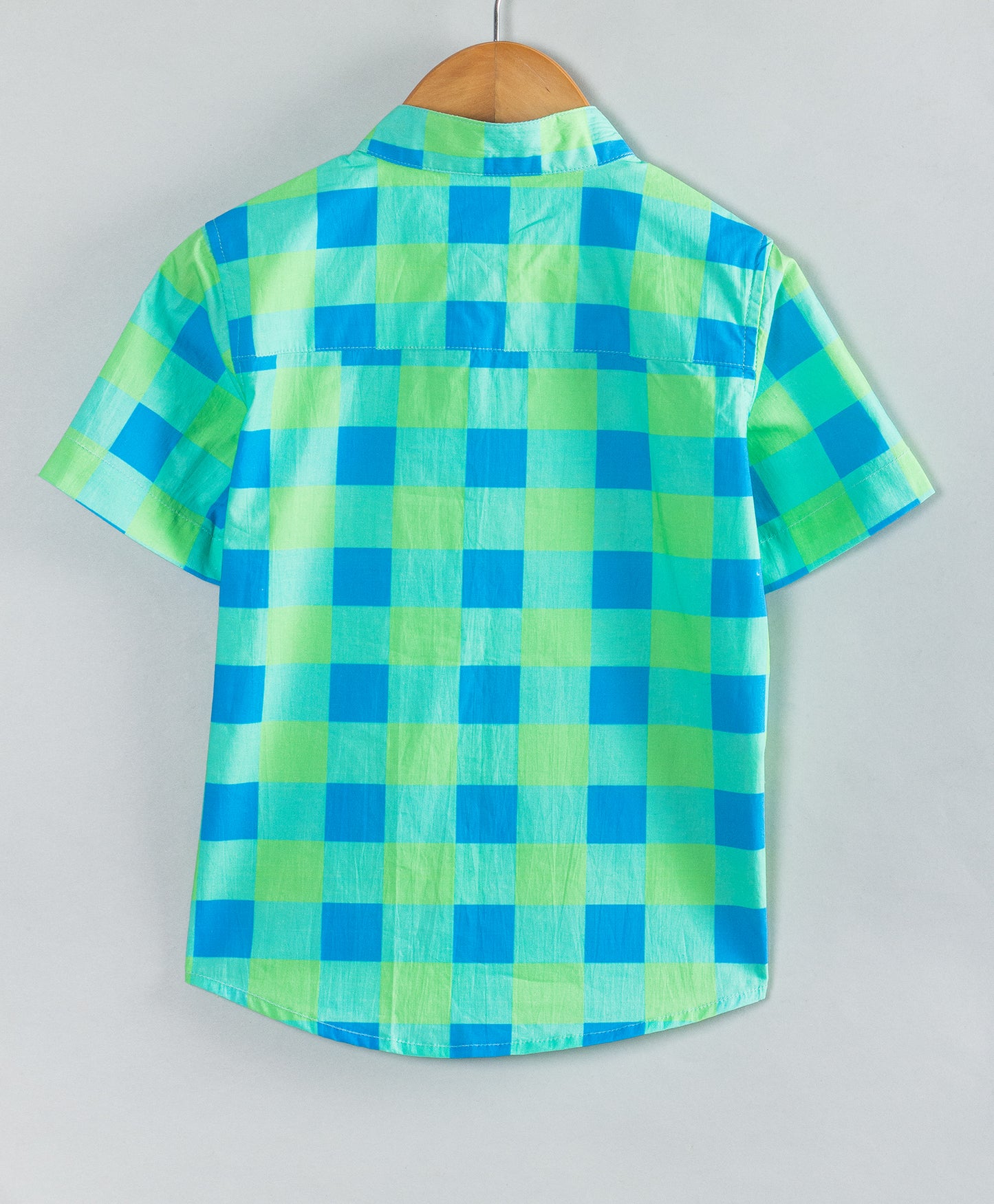 GREEN BLUE CONTRAST CHECK PRINT BOYS SHIRT