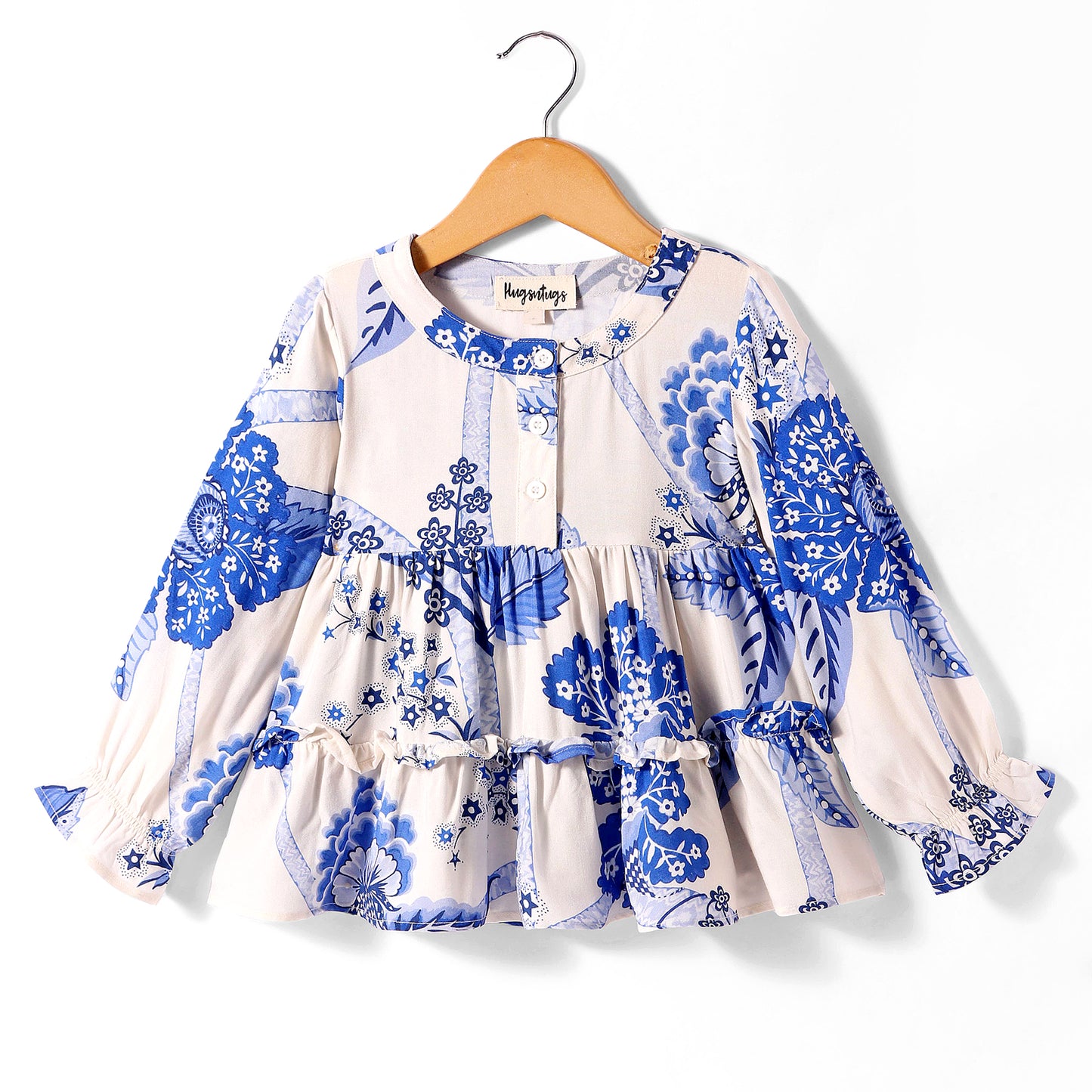 INDIGO BLUE FLORAL PRINT TOP WITH TIER FLOUNCE