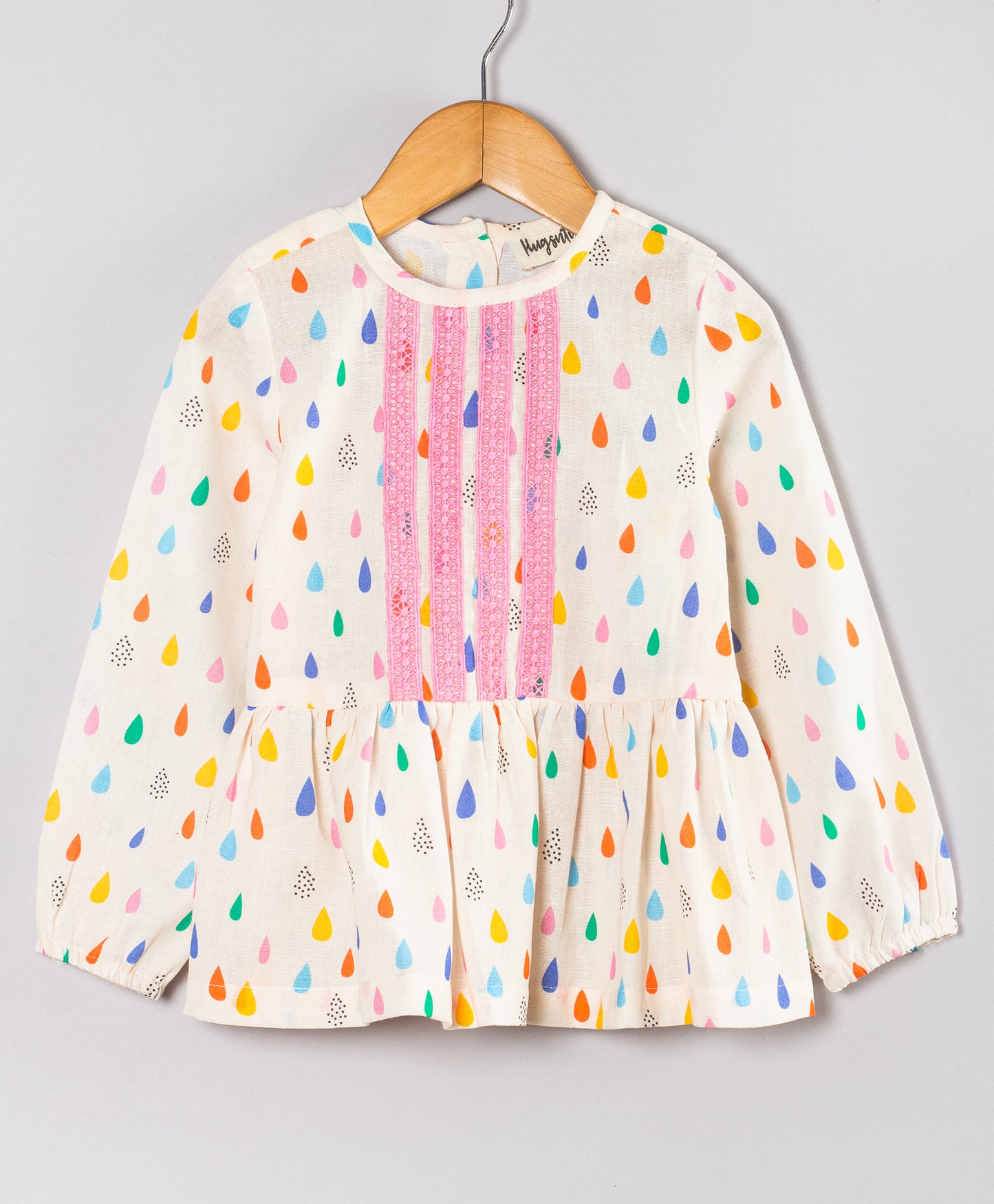 DROP PRINT TOP WITH CONTRAST LACE DETAILING