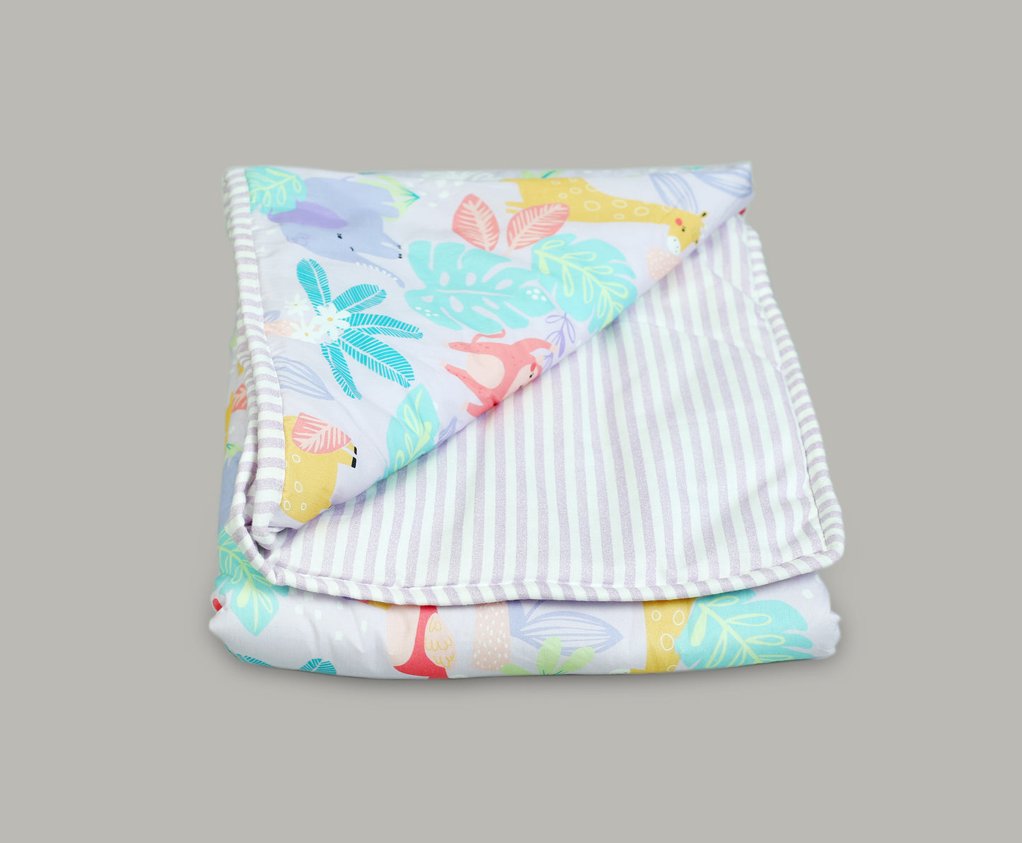 PASTEL JUNGLE AND LILAC STRIPE PRINT COT SET