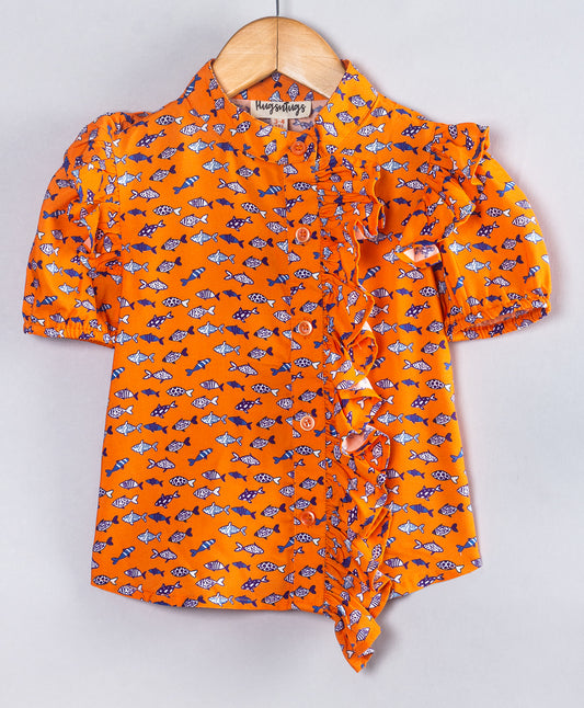 ORANGE FISH PRINT TOP