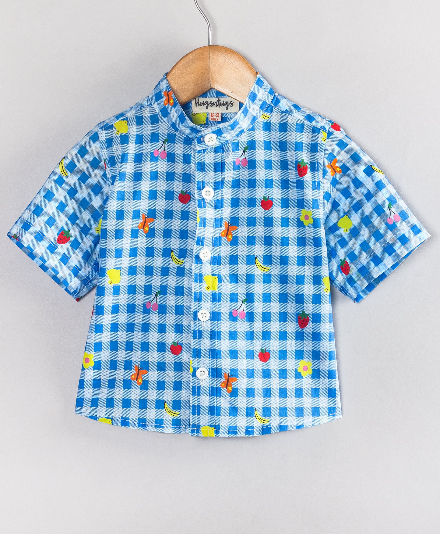 BLUE CHECK WITH FRUIT PRINT INFANT SHORTS SET