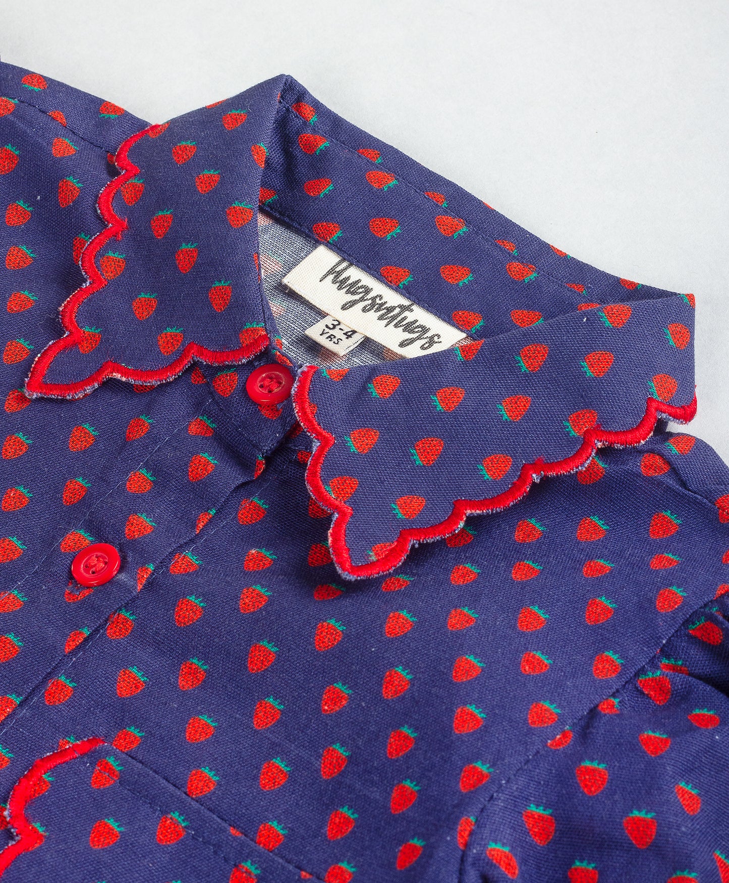 STRAWBERRY PRINT SHIRT WITH SCALLOPED COLLARS AND POCKET FLAPS
