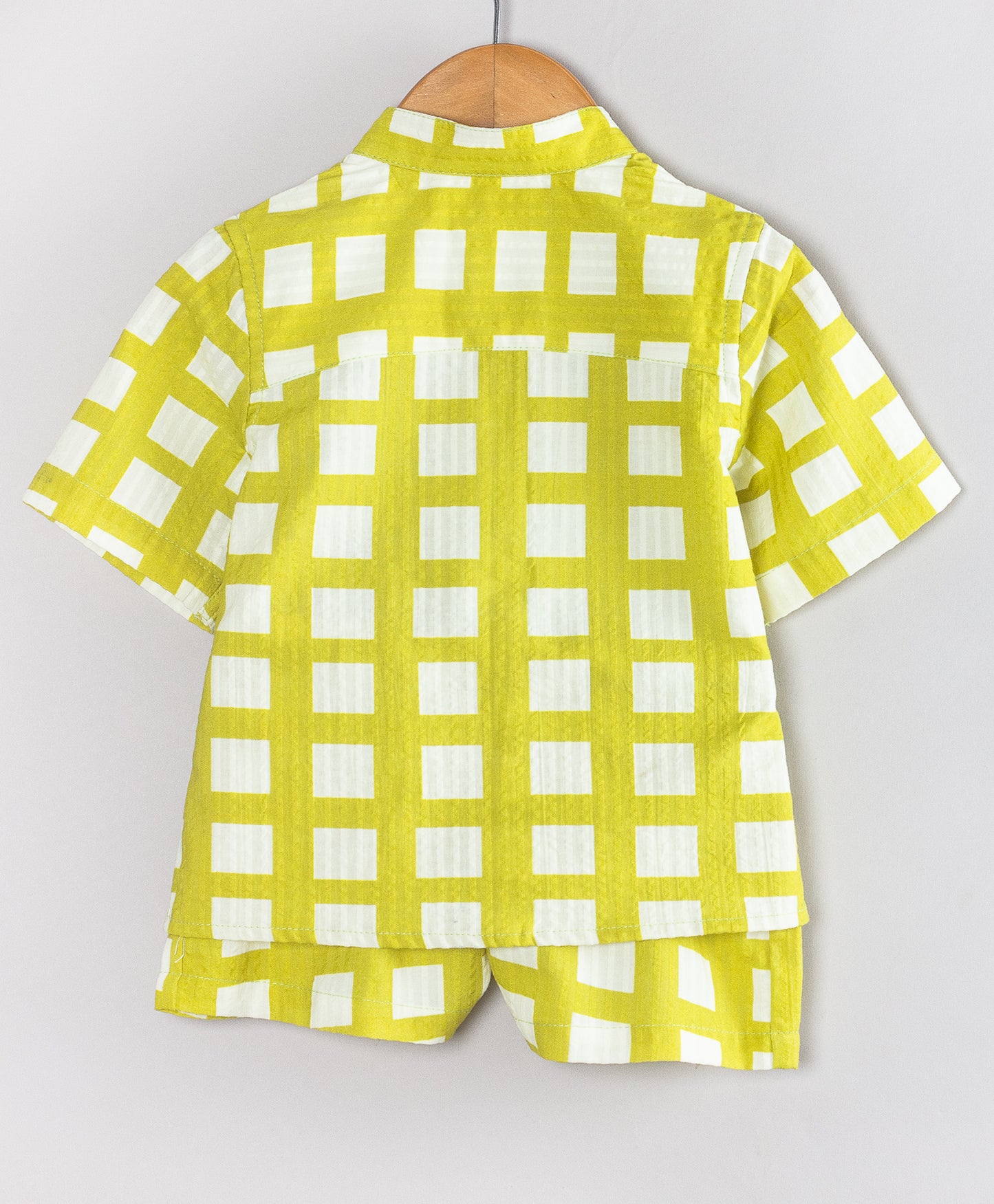 LIME GREEN CHECK SHORTS SET WITH TIGER EMBROIDERY PATCH