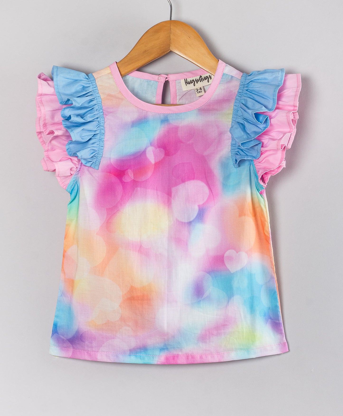 UNICORN CLOUD PRINT TOP WITH RUFFLES ON SHOULDER
