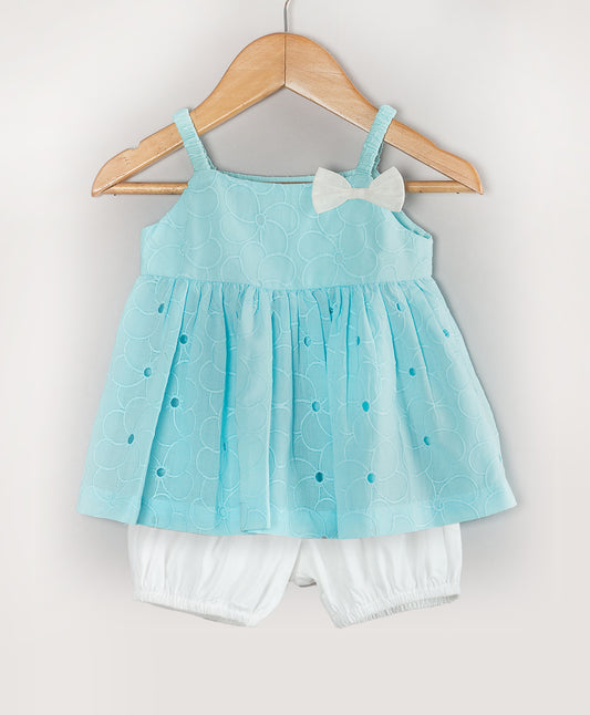 AQUA BLUE SCHIFFLI INFANT GIRLS SET