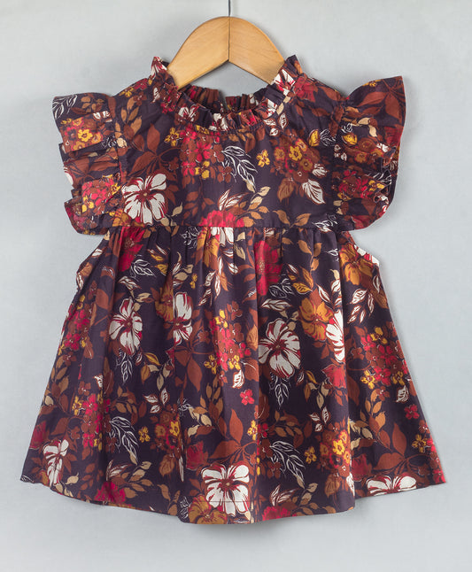 ALL OVER HIBISCUS FLOWER BROWN TOP