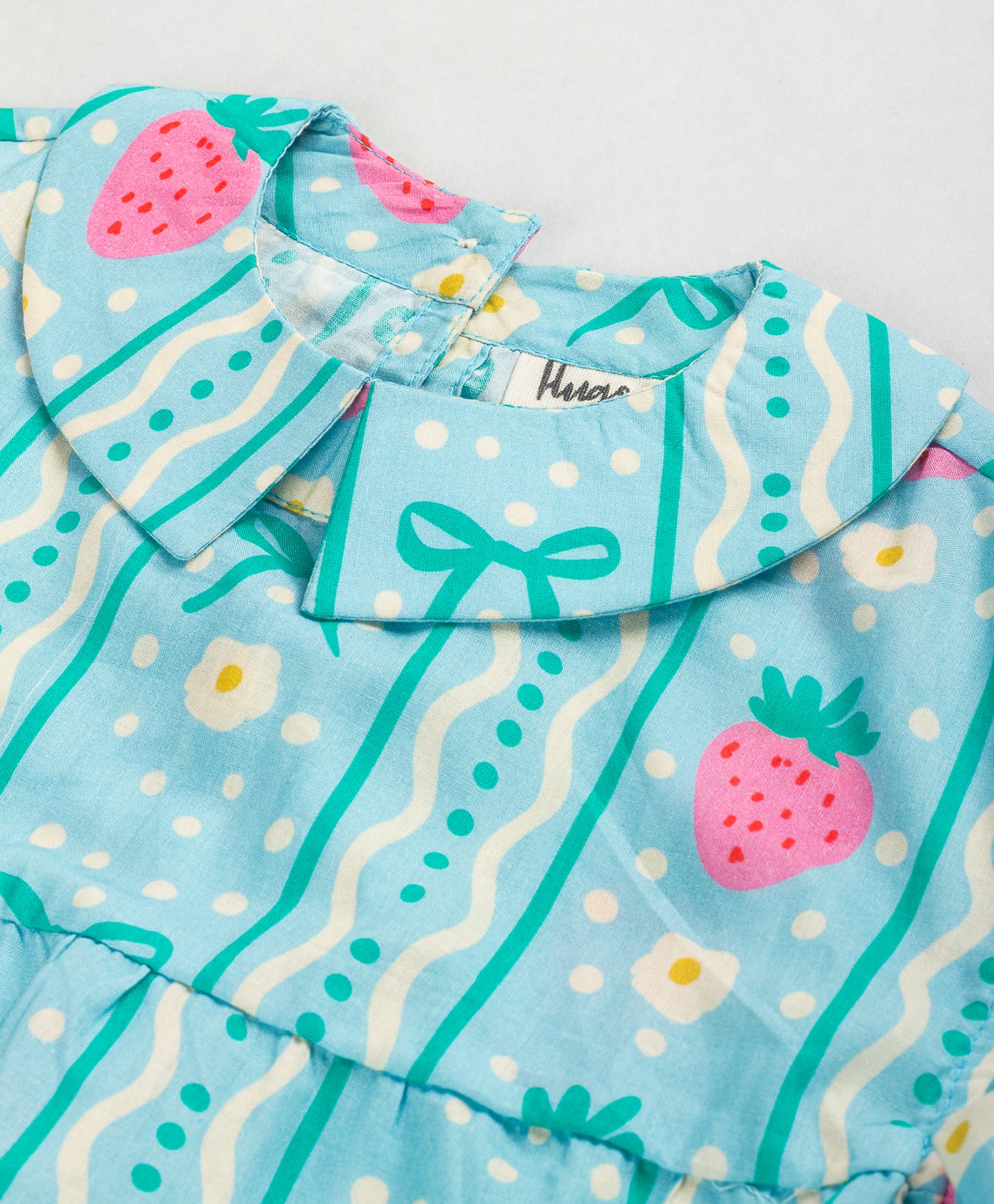 STRAWBERRY PRINT TOP WITH BOW AND STRIPE PRINT