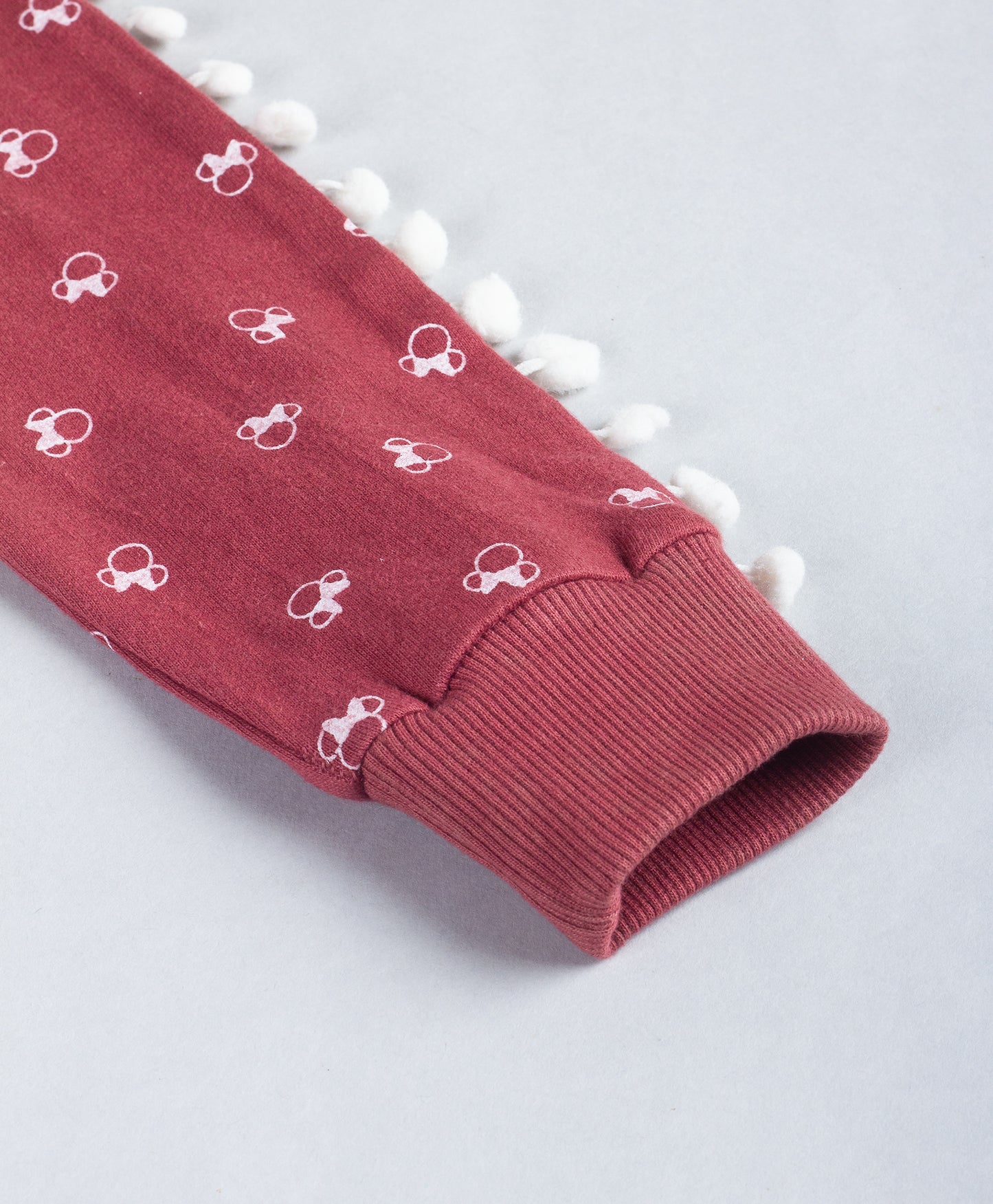 CARTOON PRINT WINTER TOP WITH POMP0OM LACE