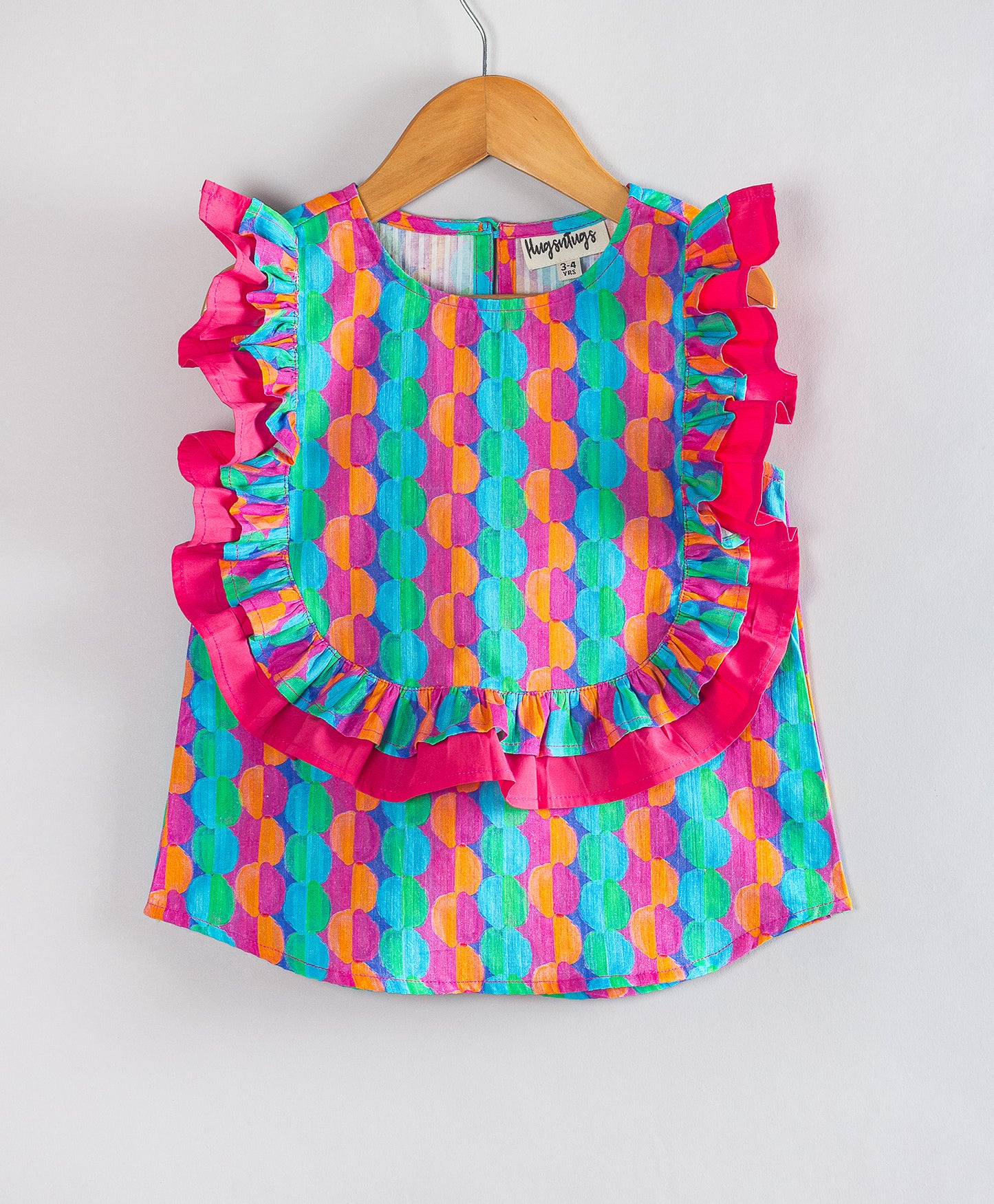 GEOMETRIC PRINT TOP WITH FRILL ALONG THE YOKE