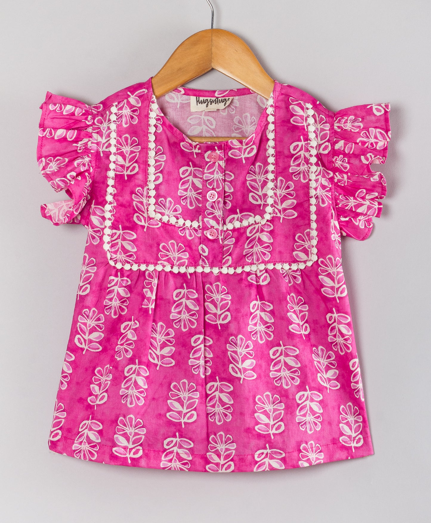FUSCHIA MOTIF PRINT TOP WITH DOUBLE YOKE