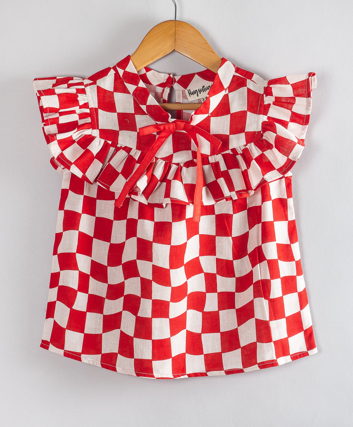RED CHECKERED TOP WITH FRONT TIE UP