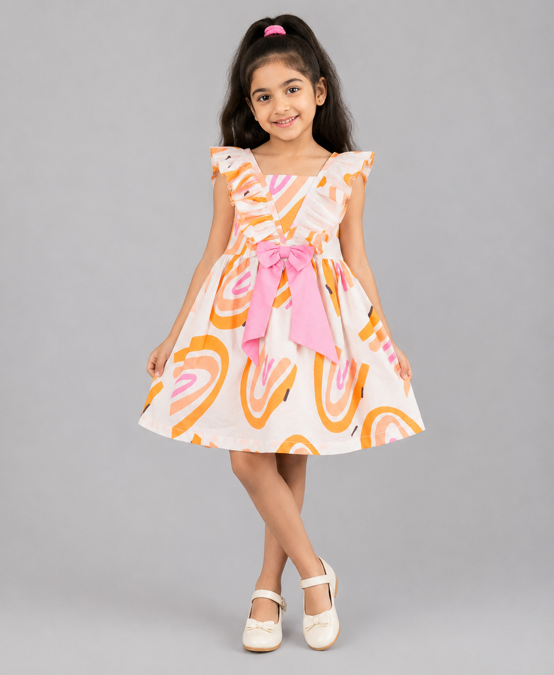 RAINBOW PRINT DRESS WITH A BOW